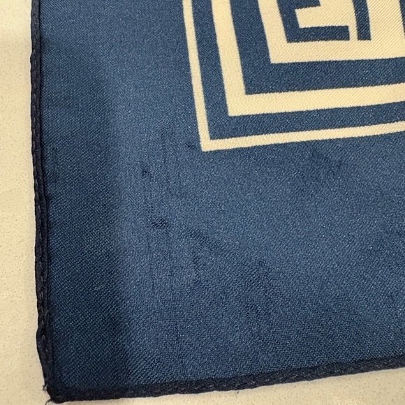 Vintage Designer Inspired Silk Feel Scarf Navy Blue Zucca Square Made in Italy - Picture 8 of 11